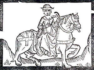 Wife of Bath Woodcut. The Canterbury Tales, London: Richard Pynson, 1492. folio s2r.