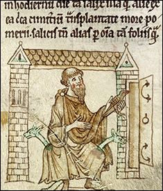 St. Kevin. British Library MS Royal 13 B VIII, f. 20.