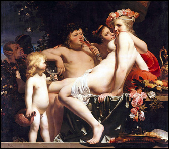 Caesar van Everdingen. Bacchus with Nymphs and Cupid, c1660. Gem�ldegalerie, Dresden.
