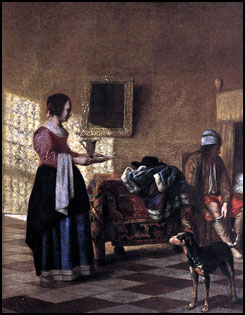 Pieter de Hooch. Woman with a Water Pitcher, and a Man by a Bed, 1667-70.